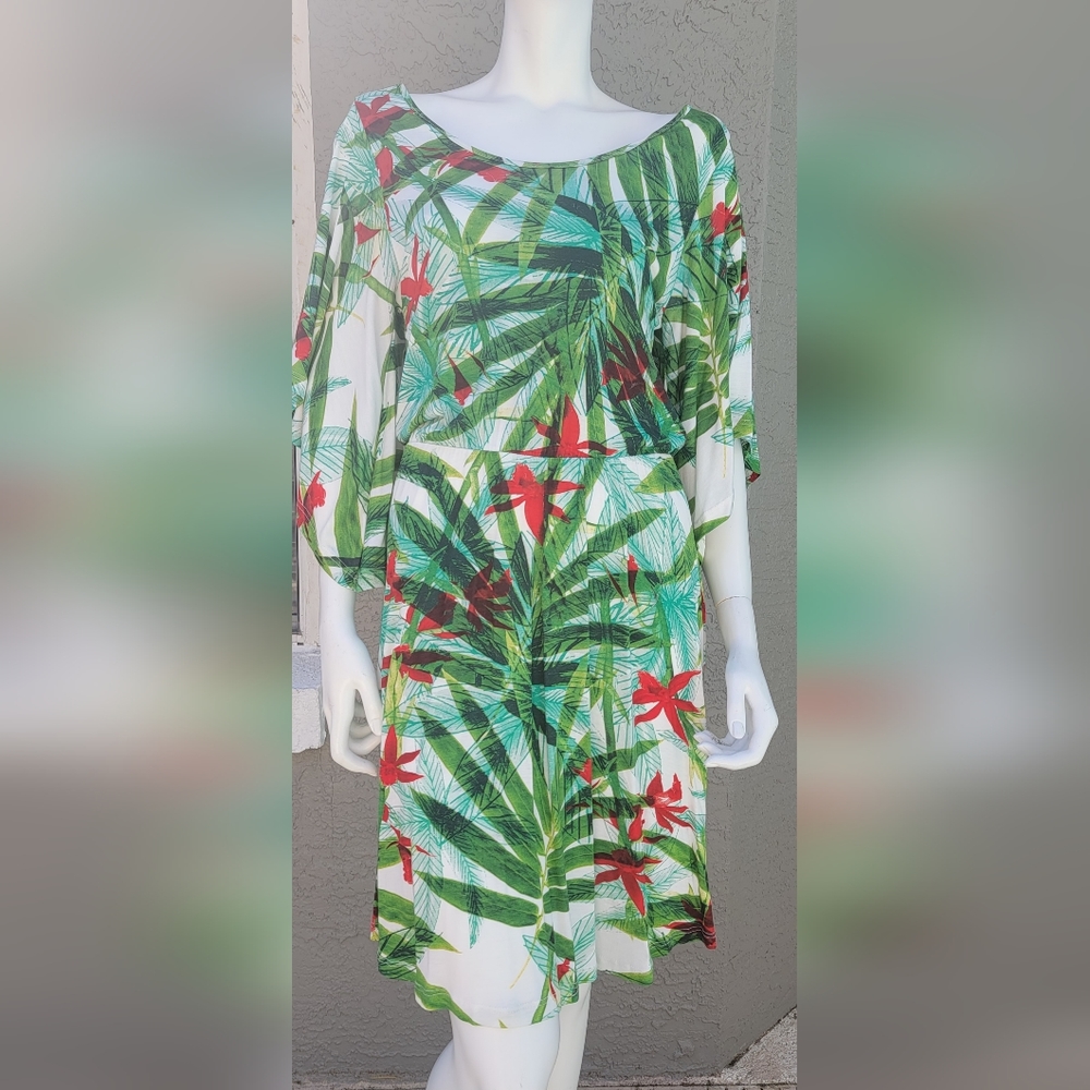 Viscose Made in Brazil green Tropical print dress size Medium